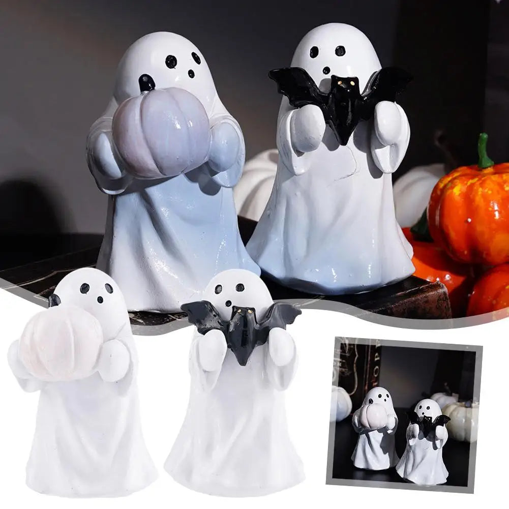 Ghost Hugging Pumpkin Statue Cute Halloween Statue Spooky Halloween Ghost Pumpkin Figurine Resin Walking For Home For Theme