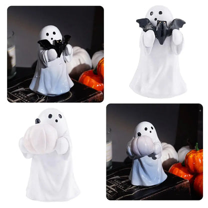 Ghost Hugging Pumpkin Statue Cute Halloween Statue Spooky Halloween Ghost Pumpkin Figurine Resin Walking For Home For Theme