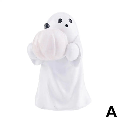 Ghost Hugging Pumpkin Statue Cute Halloween Statue Spooky Halloween Ghost Pumpkin Figurine Resin Walking For Home For Theme