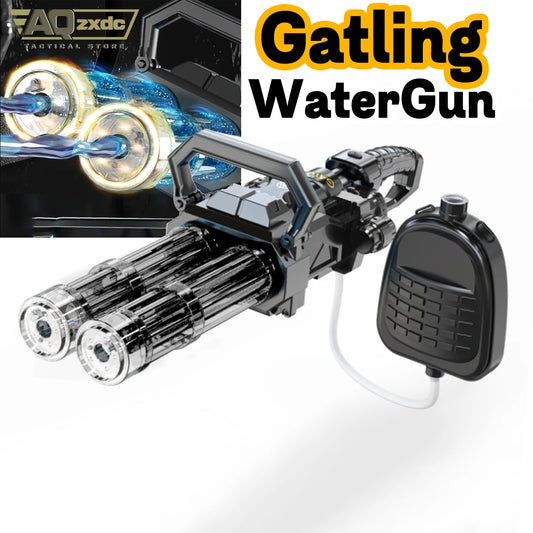 New Summer Super Large Capacity Gatling Water Gun Double Tube Gatling Simulated Flame Induction Light Fully Automatic Water Gun