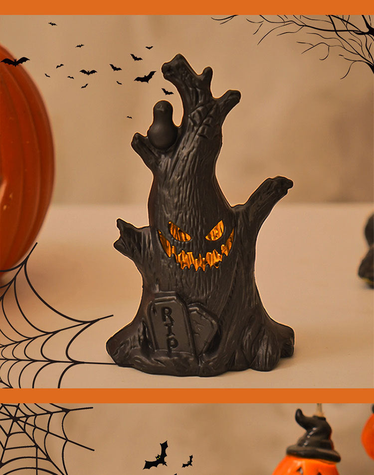 Spooky Tree Stump Halloween Decoration | Quirky Tabletop Decor | Creepy Halloween Miniature Ornament